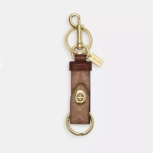 Coach Brown Signature Canvas Trigger Snap Charm with Gold Hardware Like New